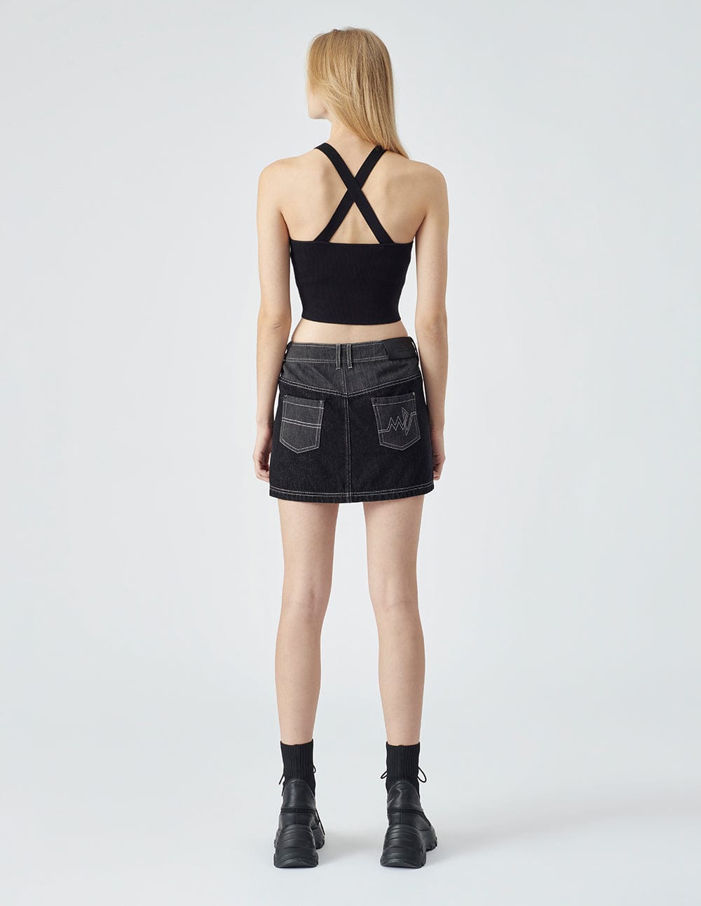 Ladies Patchwork Black Denim Skirt