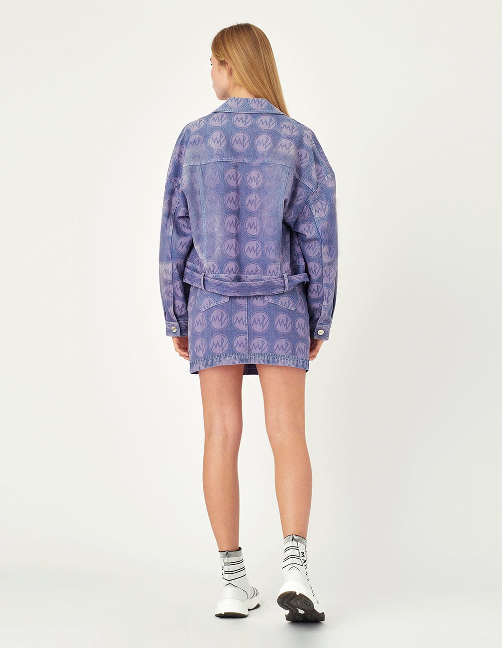 Amethyst-Print Frayed Denim Skirt