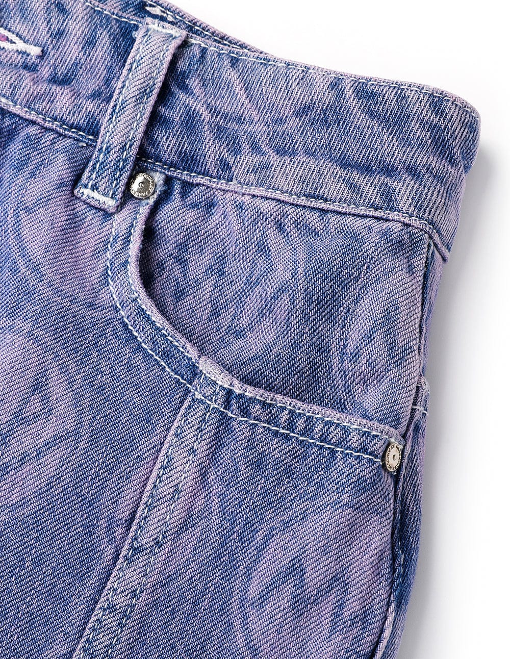 Amethyst-Print Frayed Denim Skirt