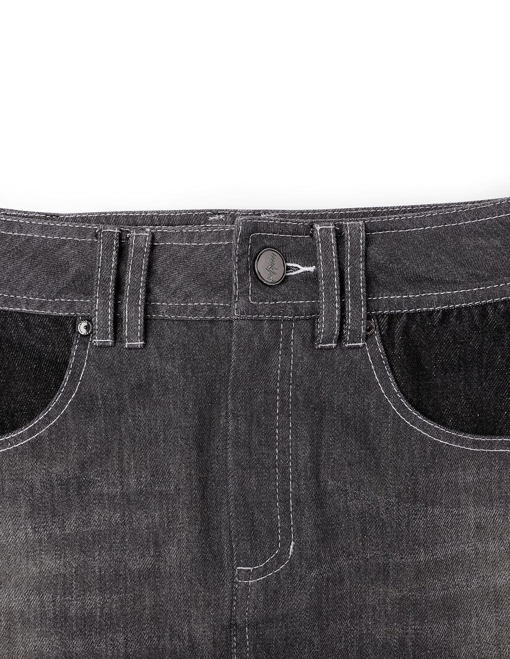 Ladies Patchwork Black Denim Skirt