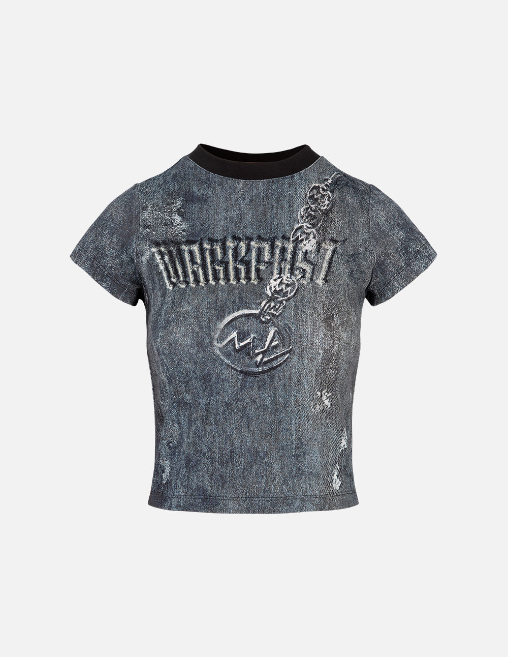 Women's Printed Knitted Ribbed Crew Neck T-Shirt