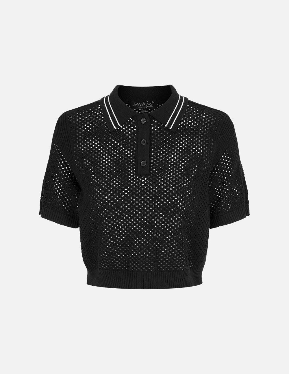 Women's Black Polo Neck Eyelet Sweater