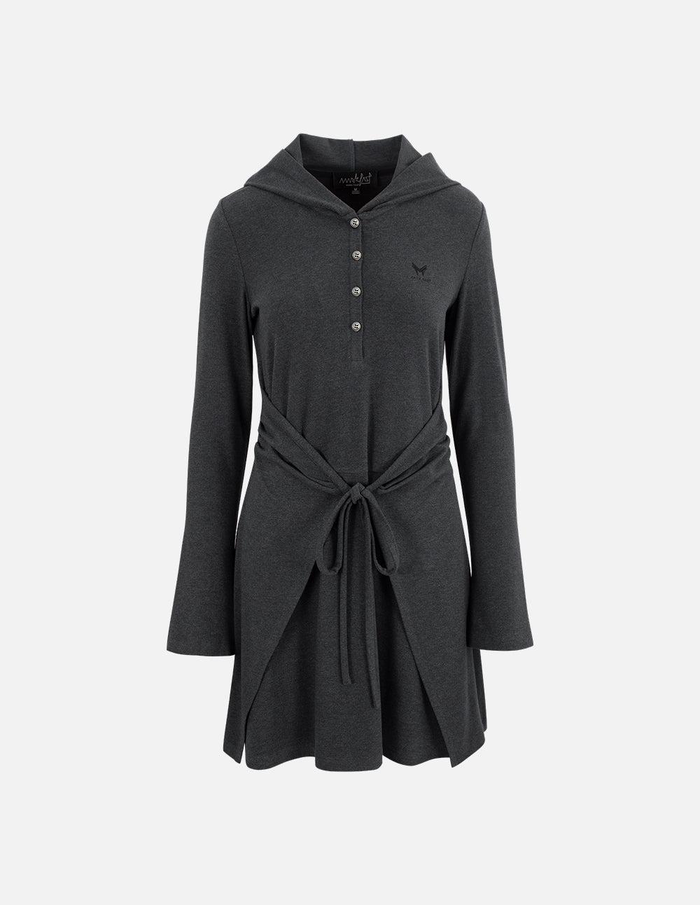 MF Hooded, Flared Design Dark Gray A-line Long Dress