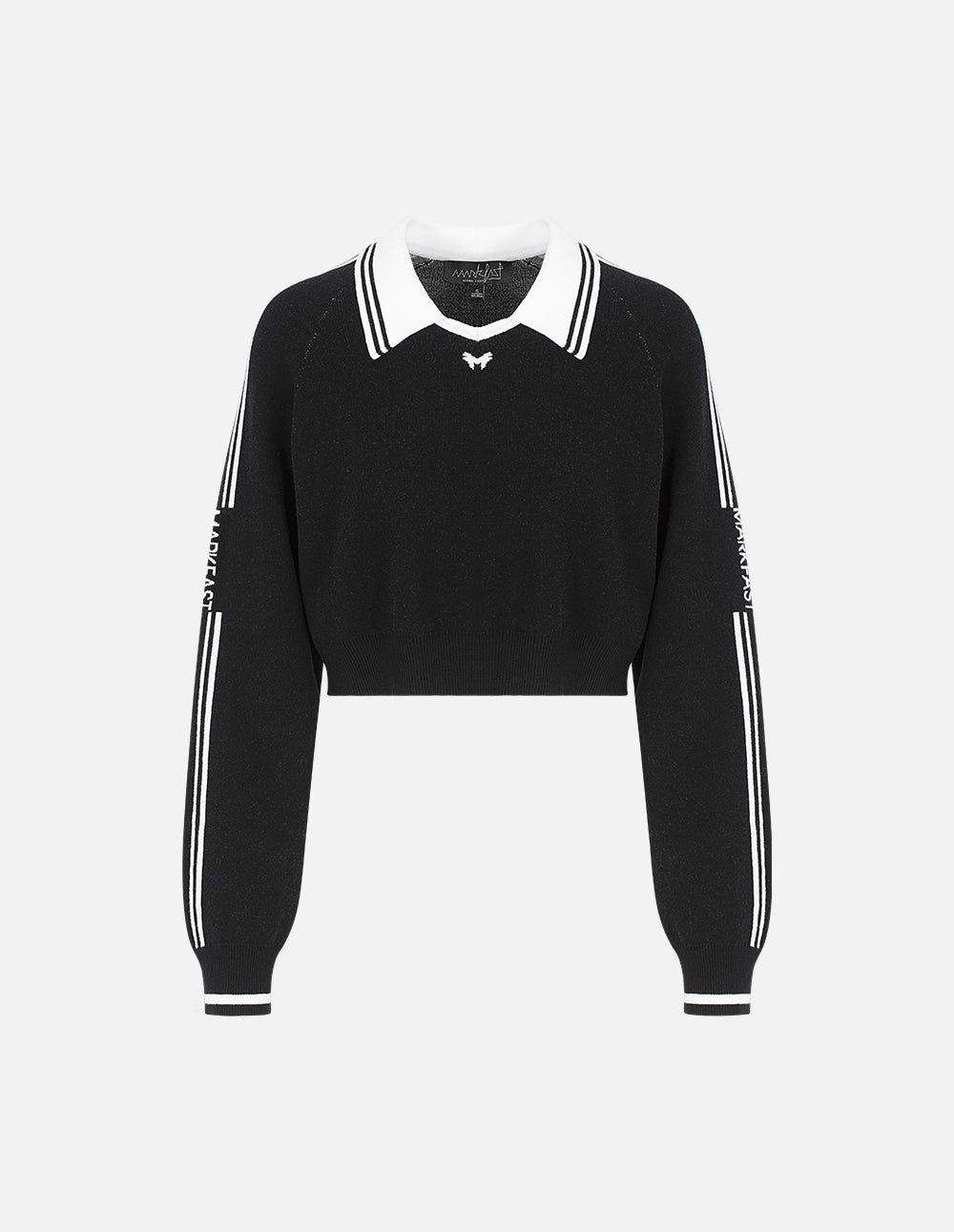 Women's Black Lapel Sports Knit Pullover