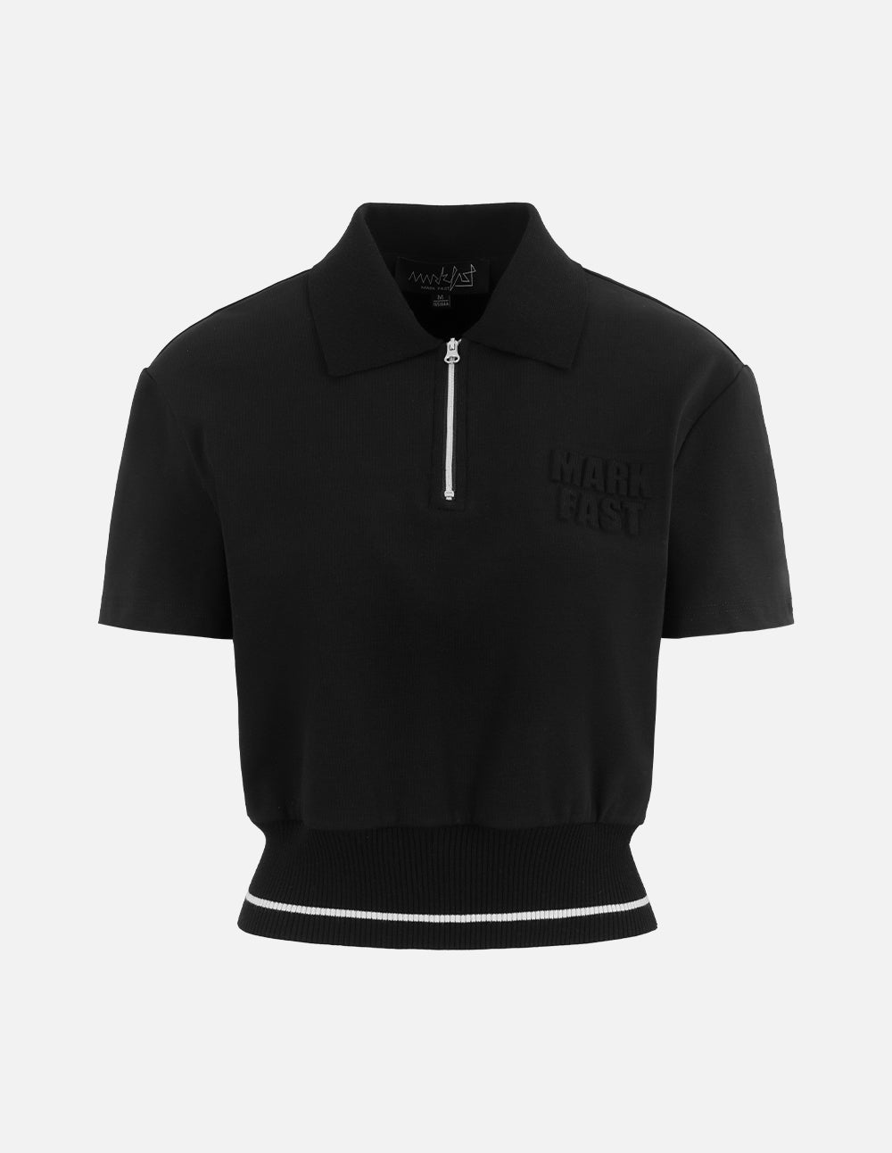 MF slim lapel zipper contrast color thread edge polo top