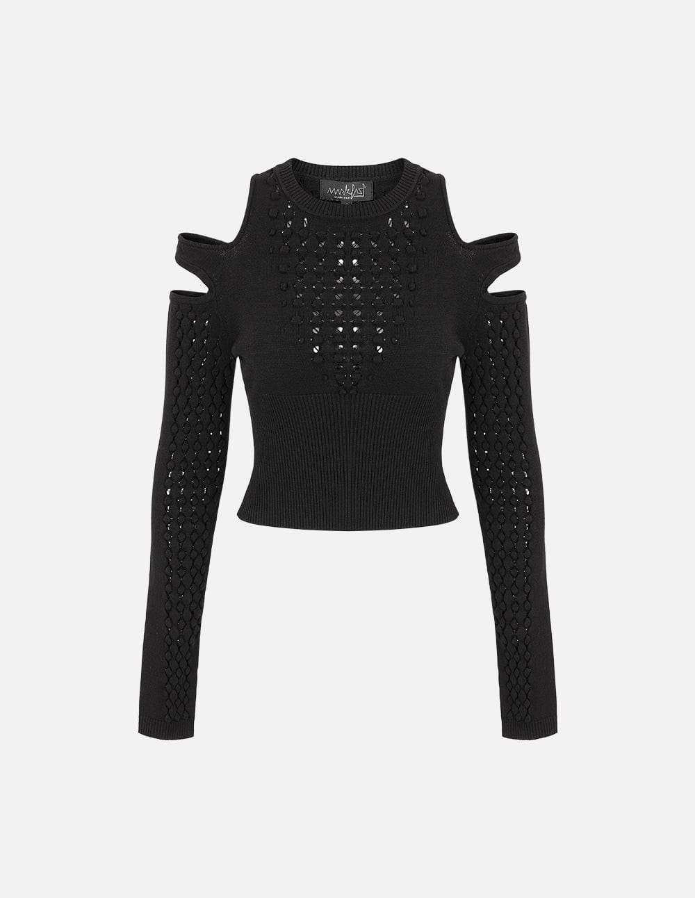 Women's Black Hollow Off Shoulder Knitted Pullover