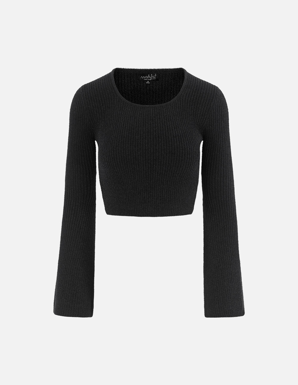 MF Deep Round Neck Design High Waist Flared Sleeve Ribbed Knit Pullover