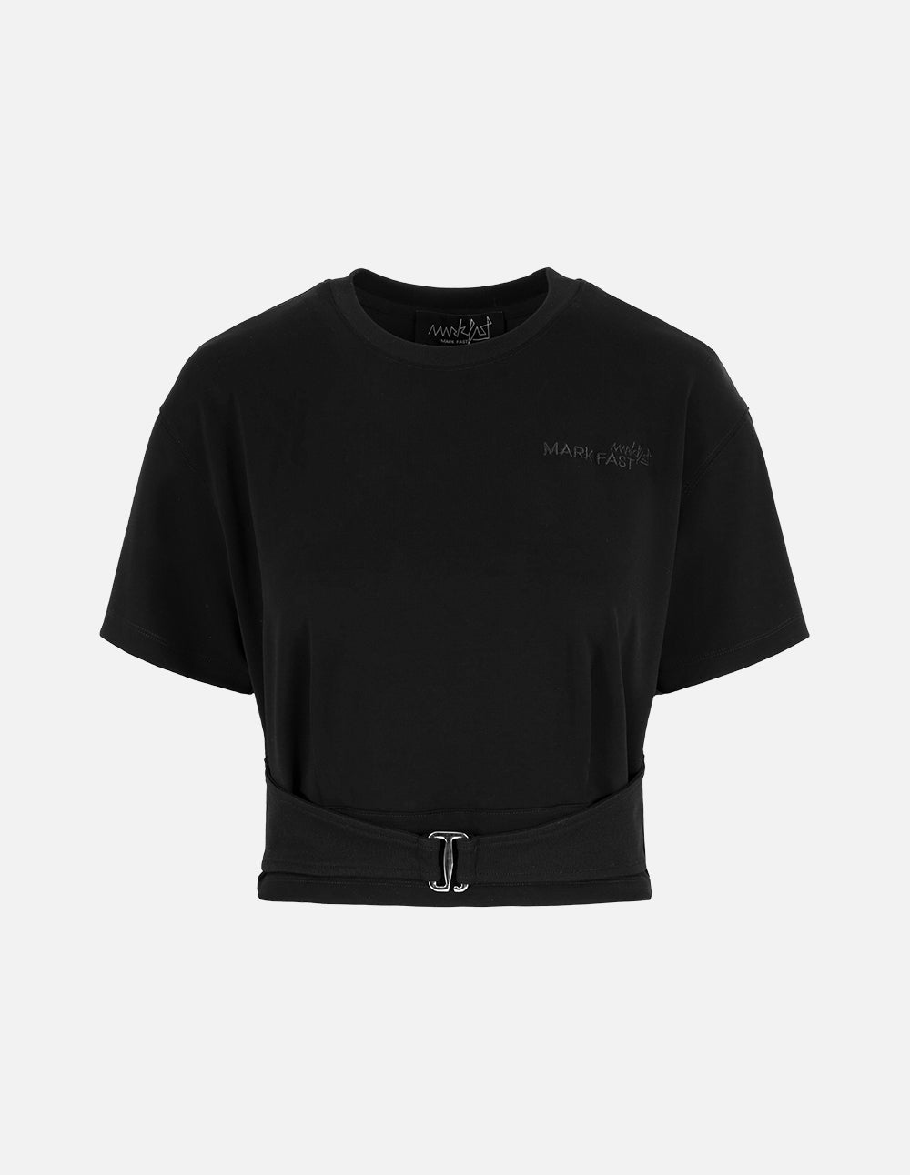 Women's Round Neck Short Sleeve Metal Button Girdle T-Shirt