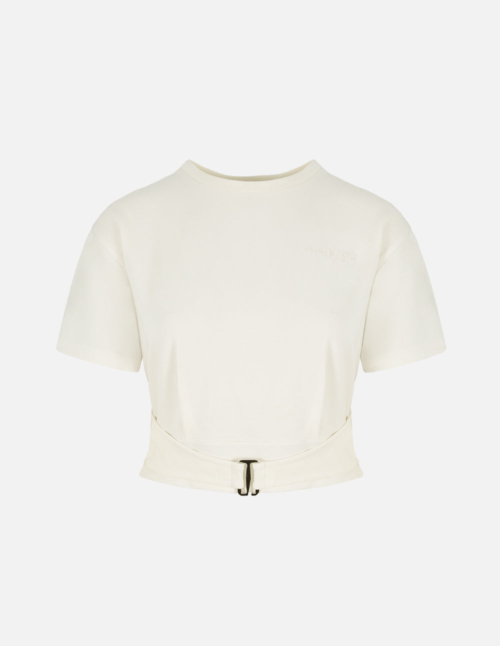 Women's Round Neck Short Sleeve Metal Button Girdle T-Shirt