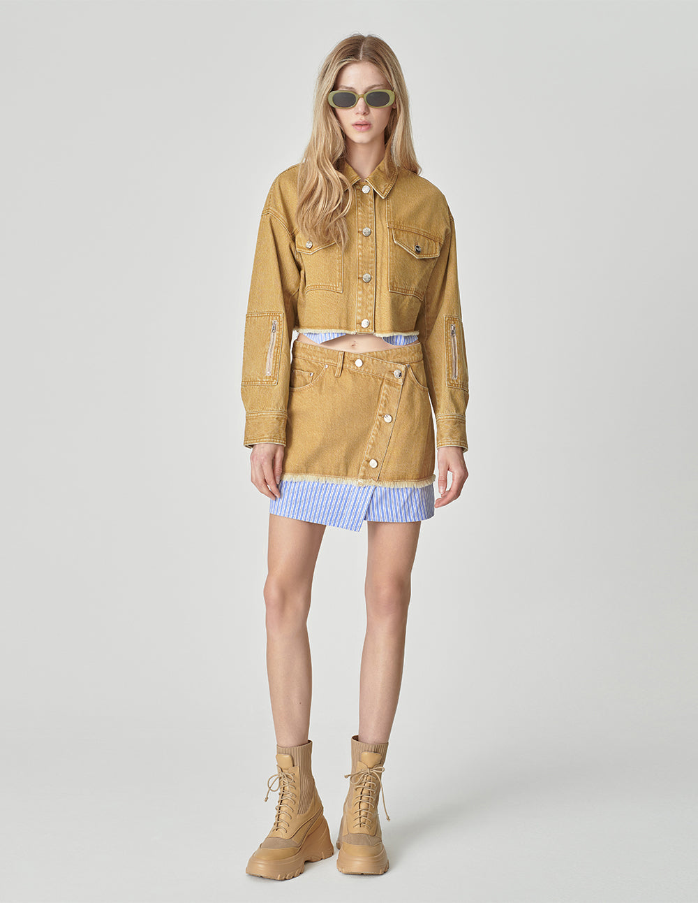 Mf Patchwork Washed Denim Skirt