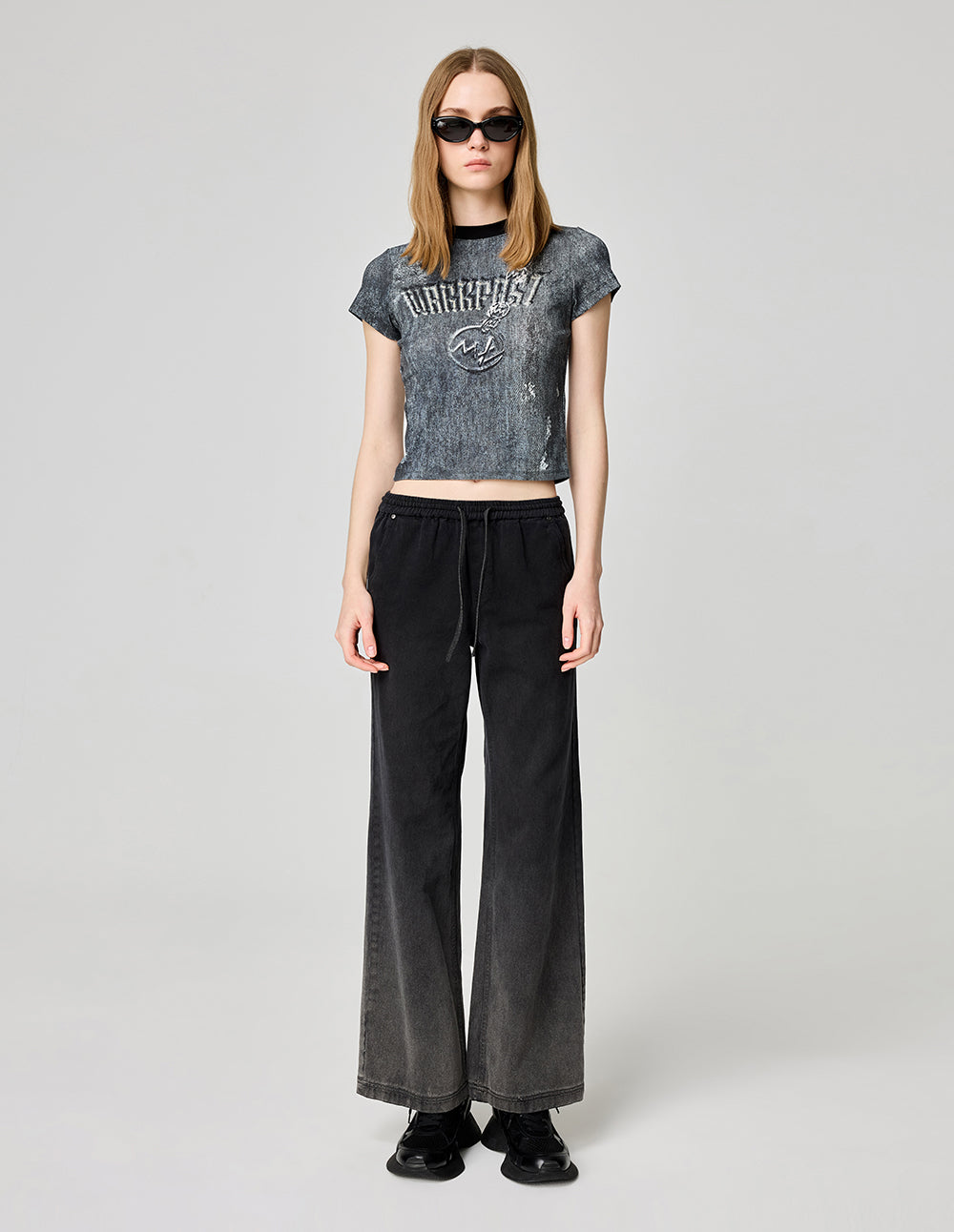 Women's Printed Knitted Ribbed Crew Neck T-Shirt