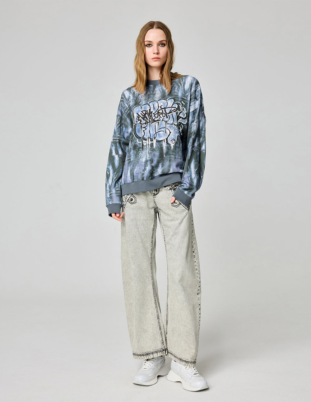 Couple Style Abstract Printed Cotton Loose Sweatshirt