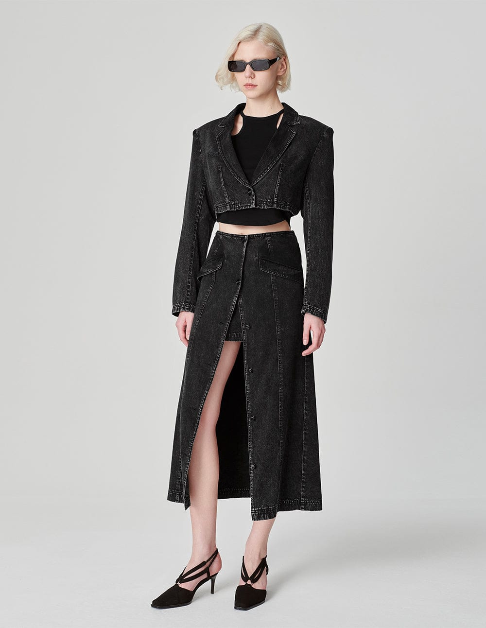 Women's Washed Denim Short Blazer