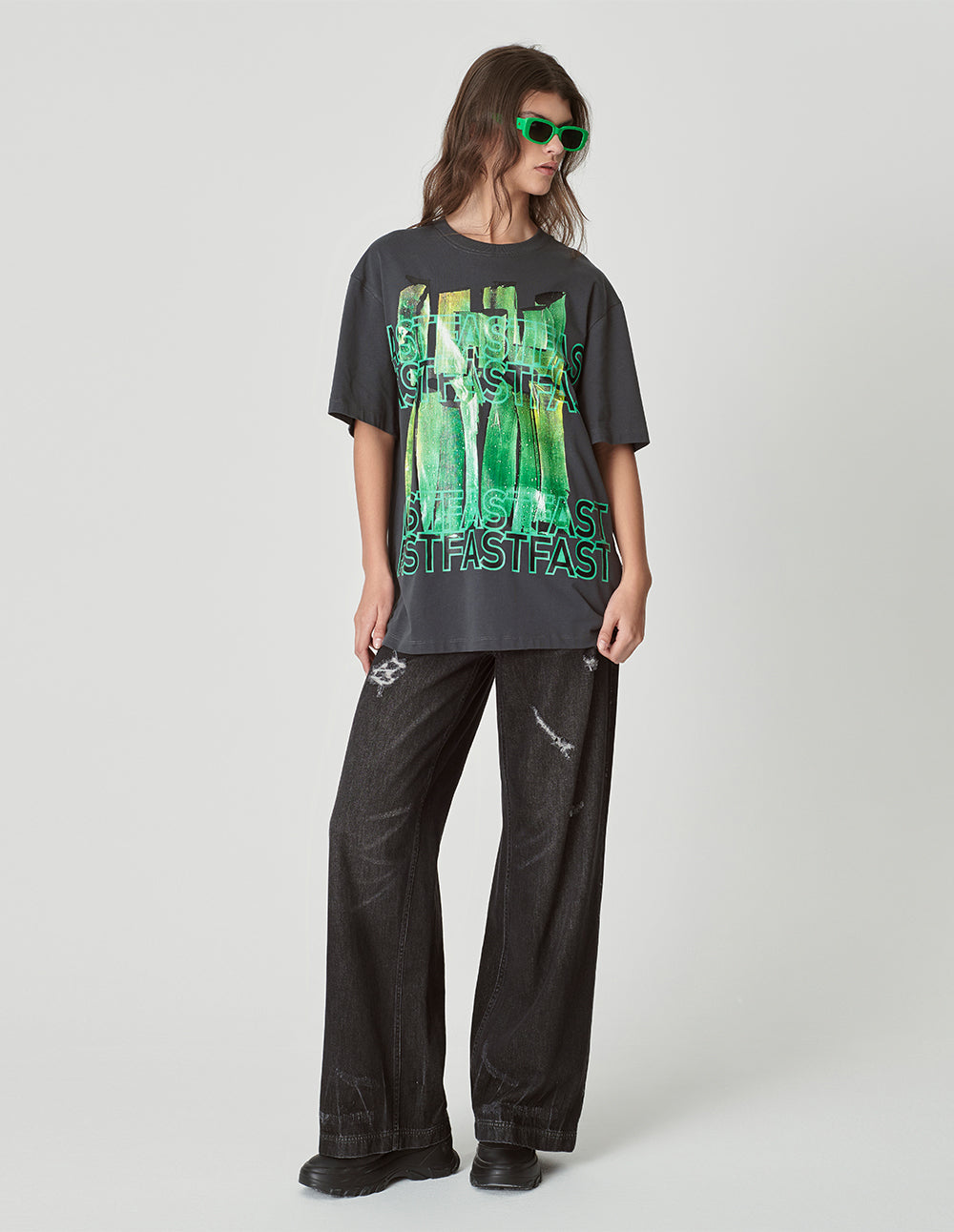 Couple Style Metallic Light And Shadow Hand-Painted Wall Print T-Shirt