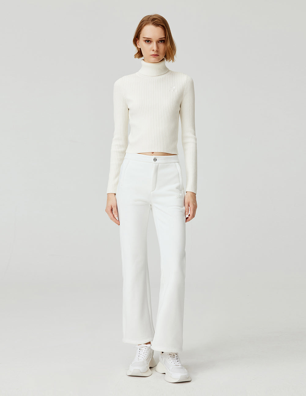MF Premium White Versatile Turtleneck Ribbed Knit Pullover