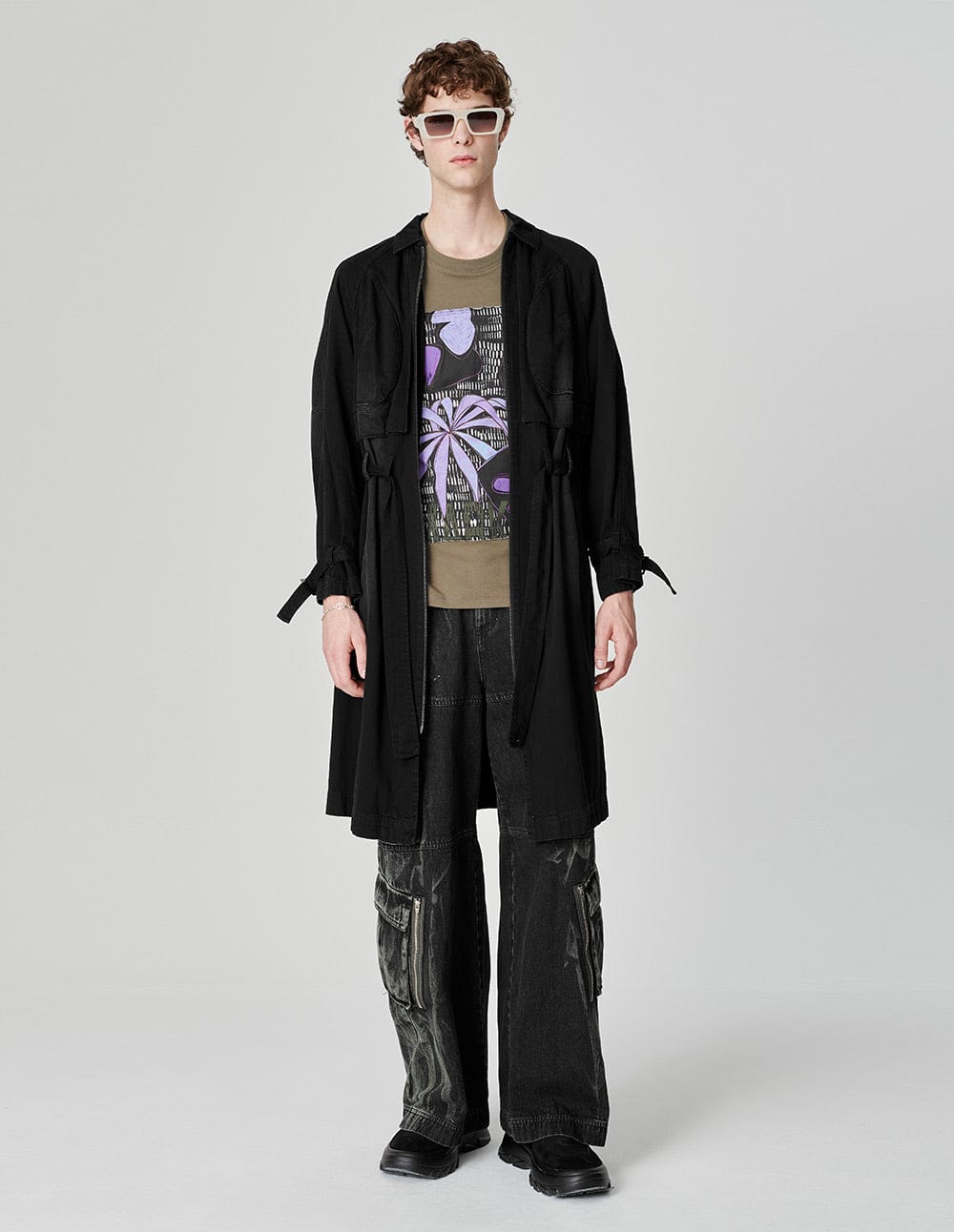 Unisex Double Zipper Belted Denim Jacket