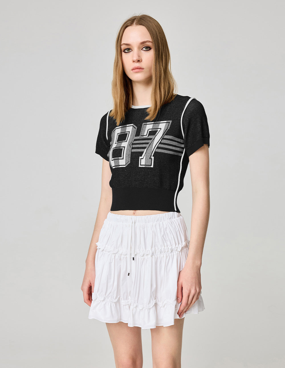 Women's Contrast Jacquard Crew Neck Sweater