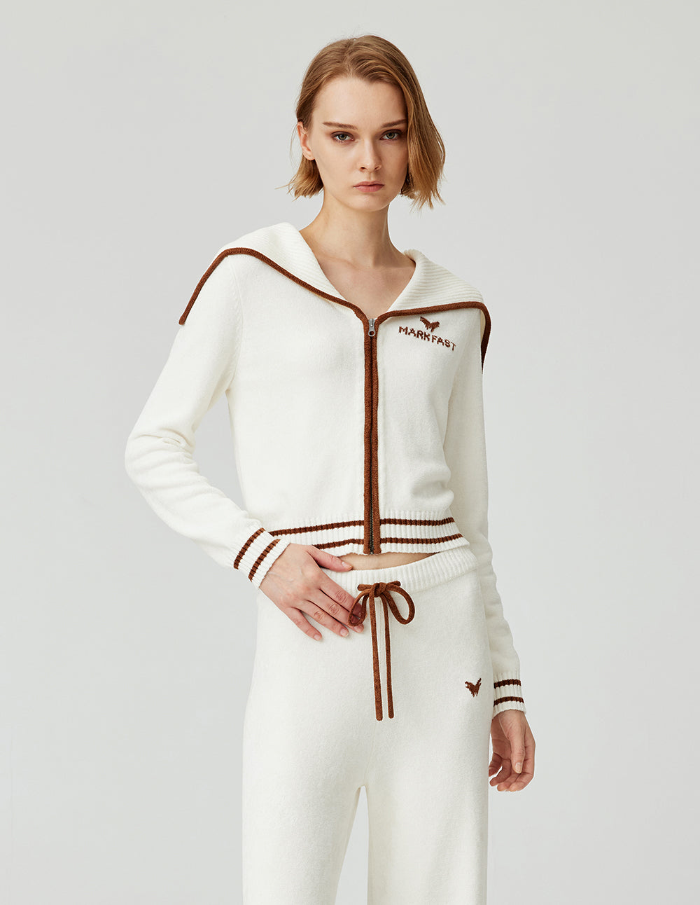 MF High-Waist Elastic Belted Versatile Slim-Fit A-Line Knitted Top