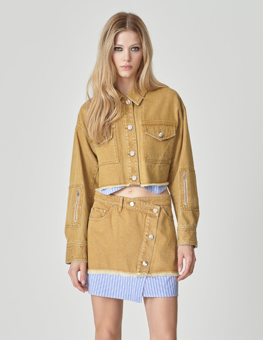 Mf Patchwork Washed Denim Skirt