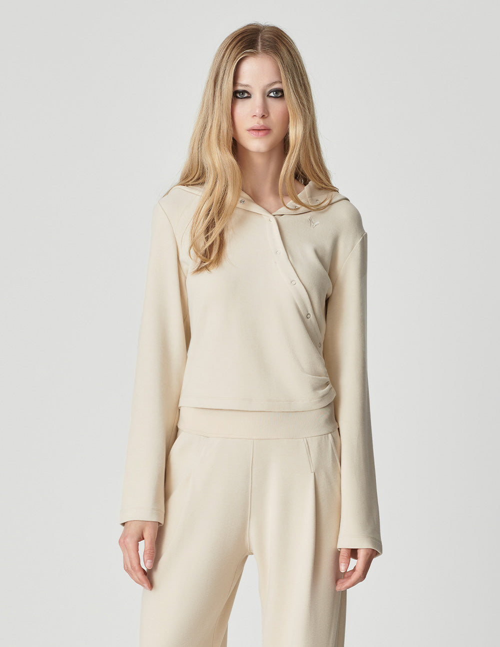 Women's Apricot Fake Wrap Hooded Sweatshirt