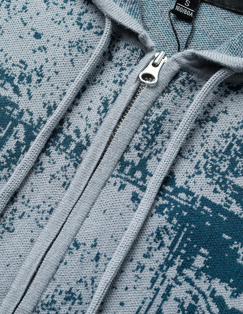 Denim Print Series Denim Blue Hooded Knitted Cardigan