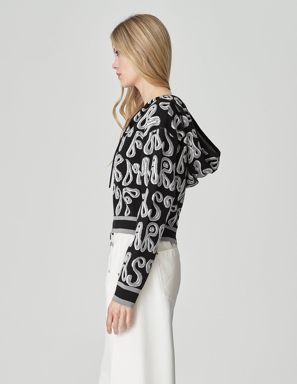 Women's contrast logo hooded knitted cardigan