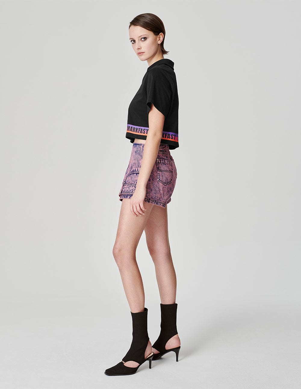 Women's Lapel Logo Printed Short T-Shirt