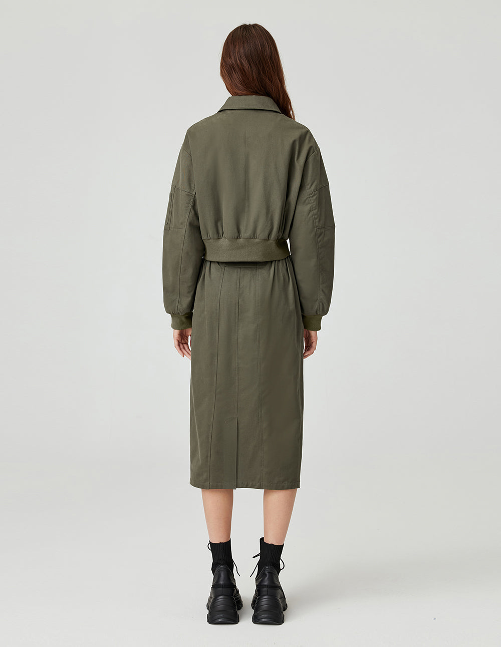 MF Retro Grey Olive Green Lapel Flight Jacket Short Cotton Jacket