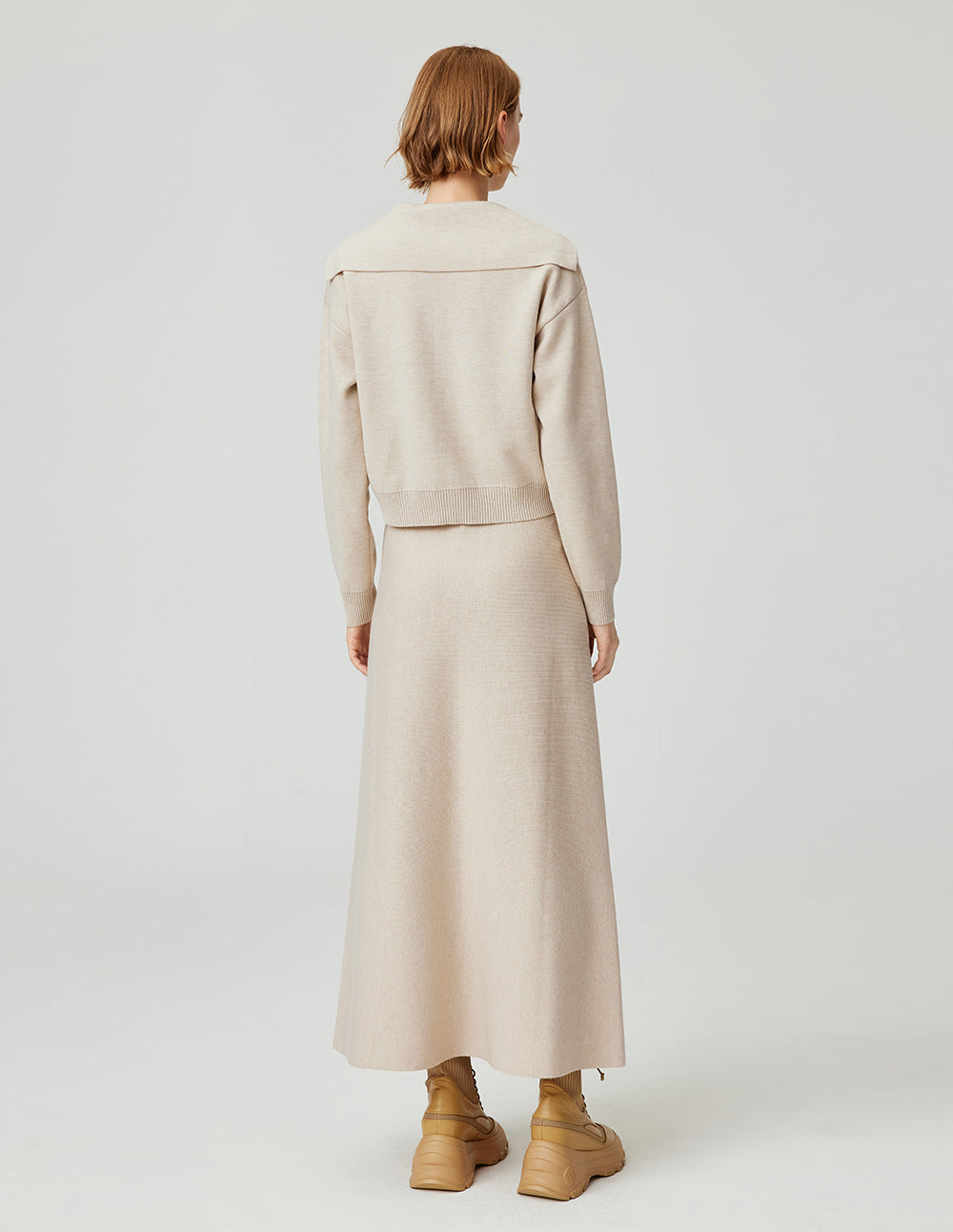 MF high waist elastic lace-up versatile slimming A-line knitted skirt