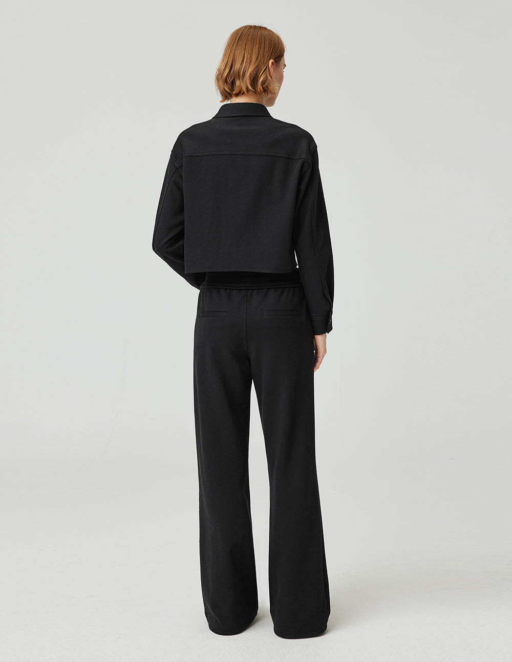 MF versatile collared high-waisted H-line cotton black shirt