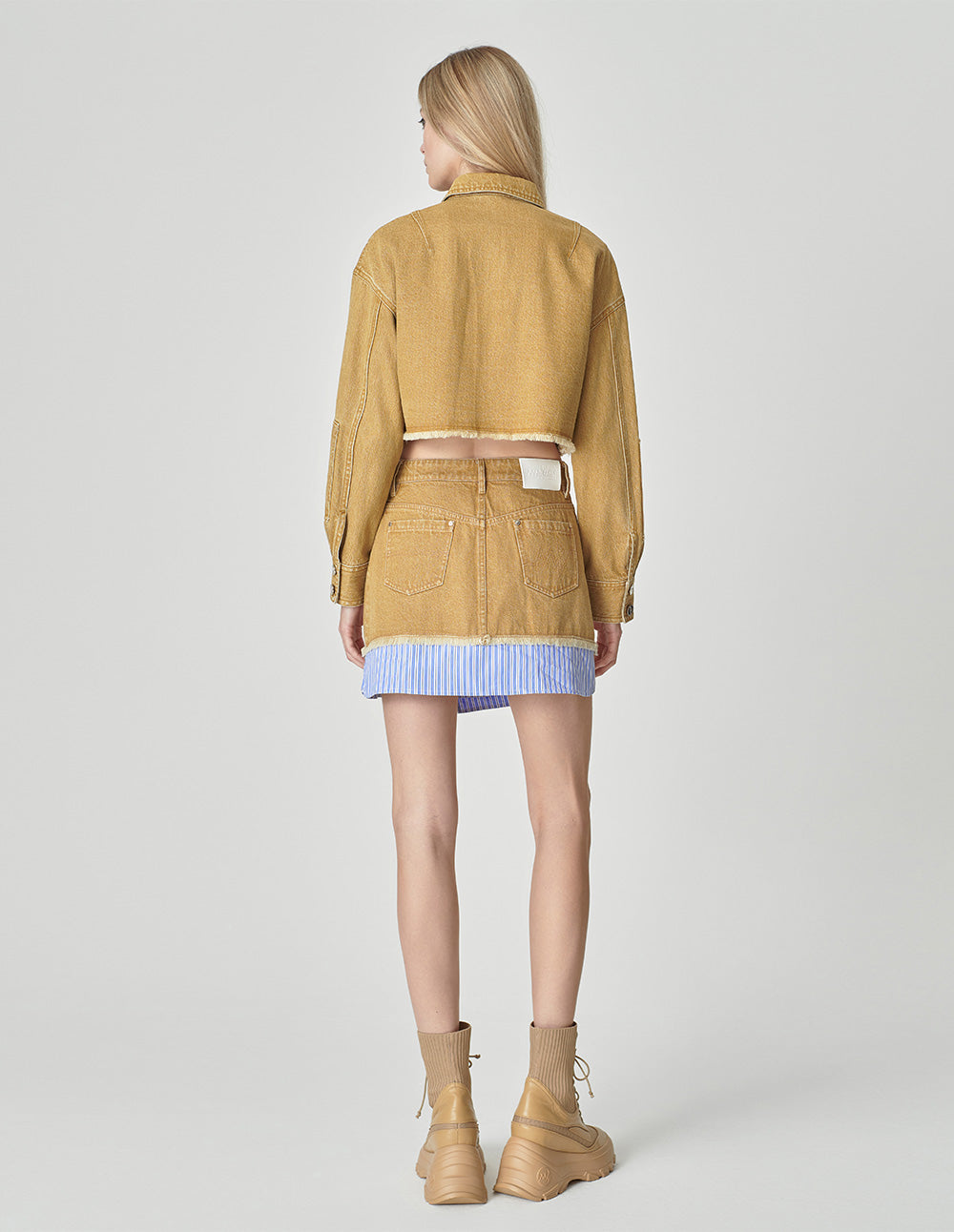 Mf Patchwork Washed Denim Skirt