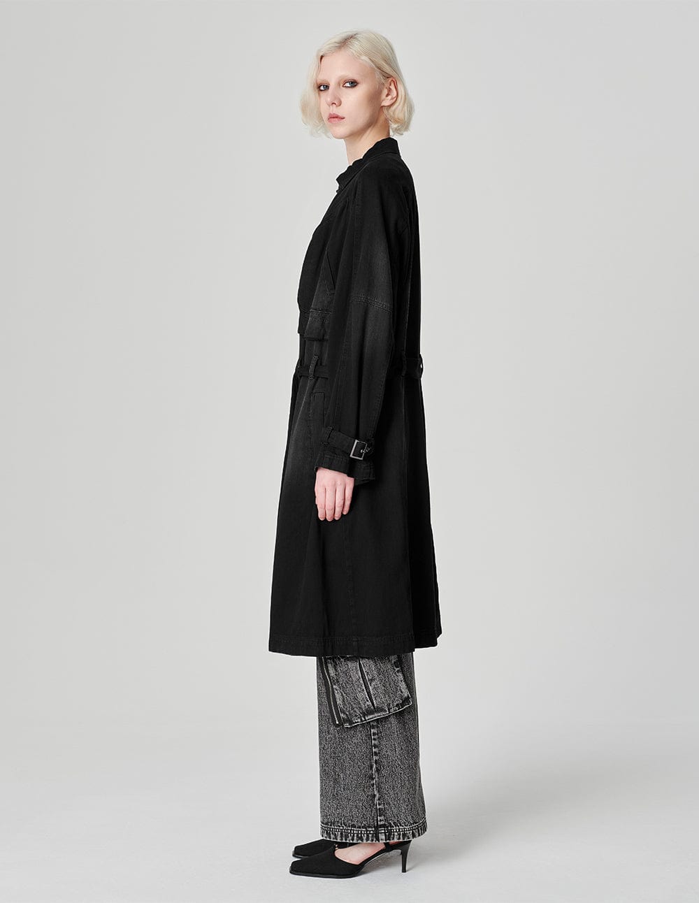 Unisex Double Zipper Belted Denim Jacket