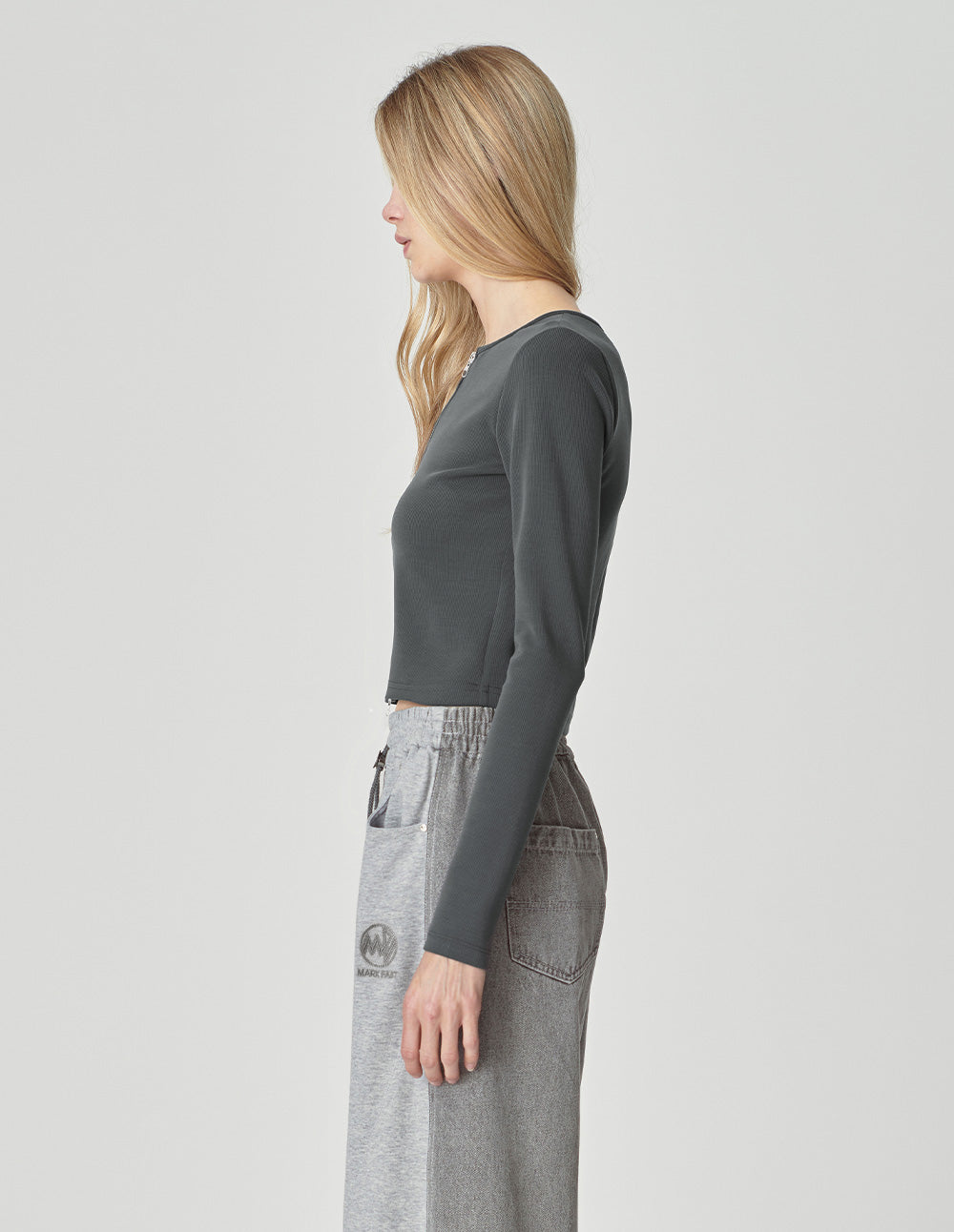 Ladies Simple Dark Gray Zipper Top