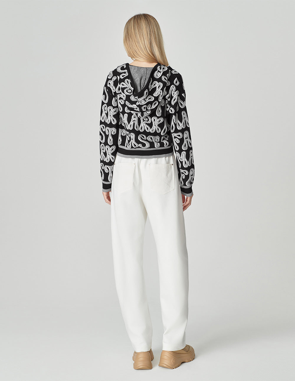 Women's contrast logo hooded knitted cardigan