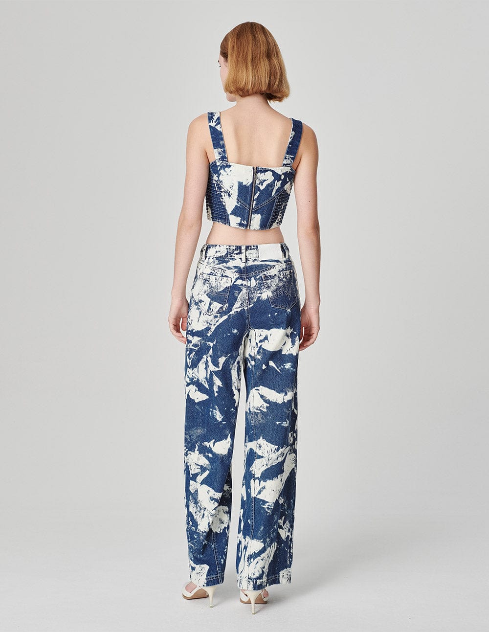 Women's Contrast Colour Tie-Bleached Washed Denim Vest