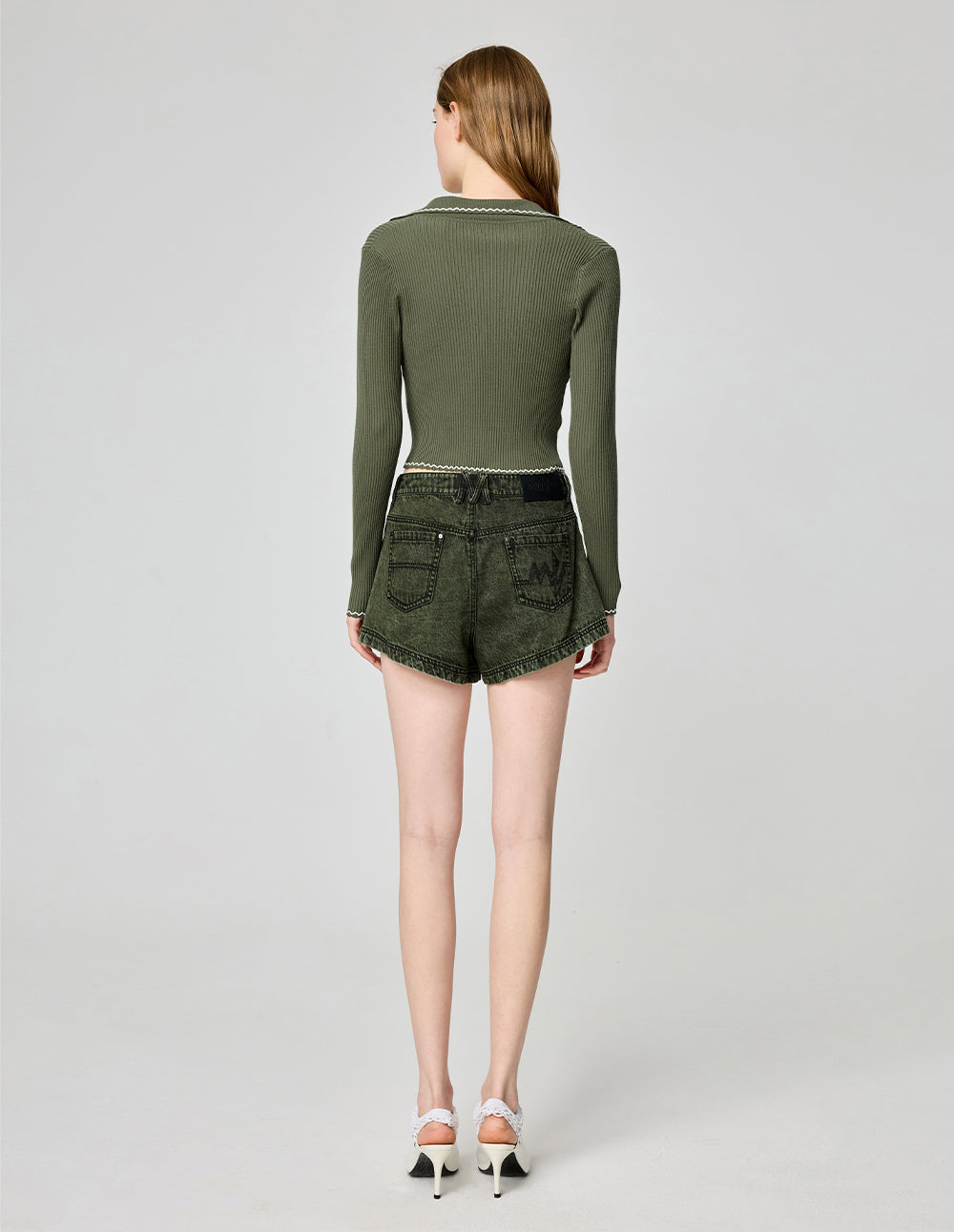 Women's Army Green Lapel Sweater