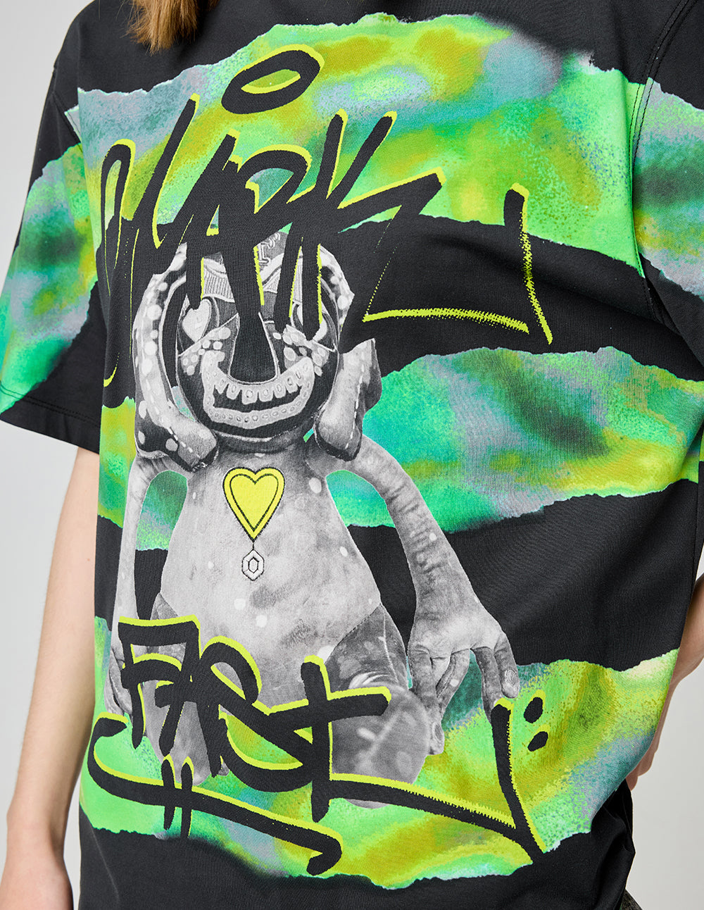 Loose Striped Monster Print T-Shirt