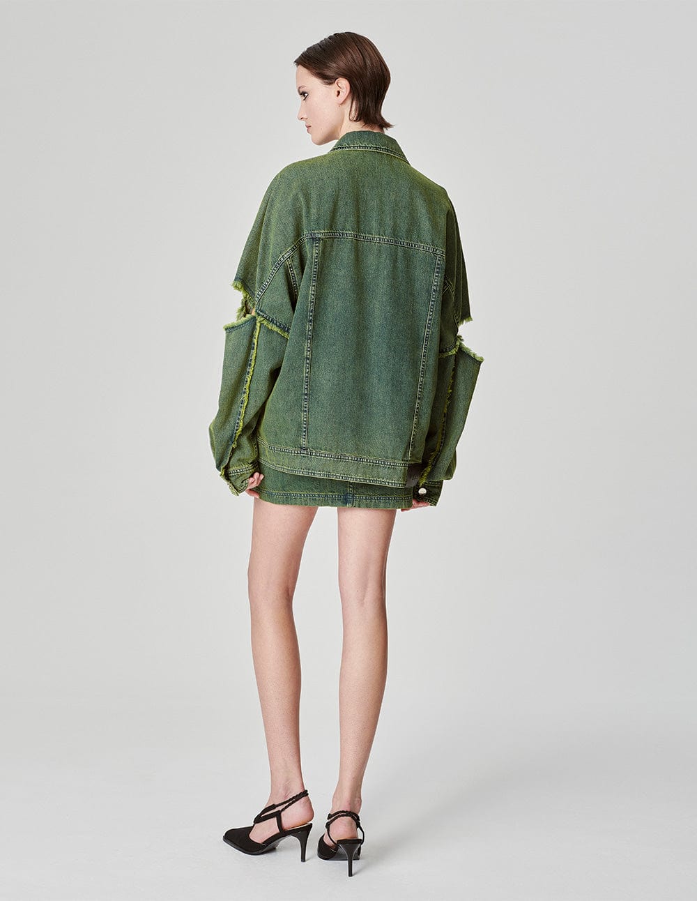 Unisex Style Ripped Sleeve Washed Denim Jacket