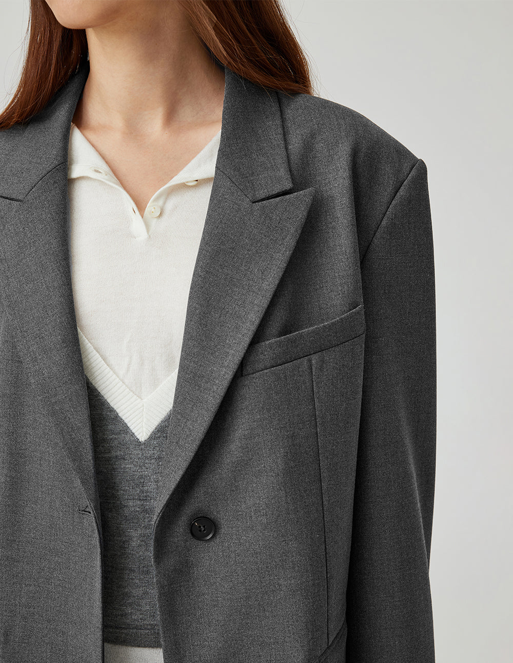 MF simple power peak lapel dropped shoulder sleeve suit jacket