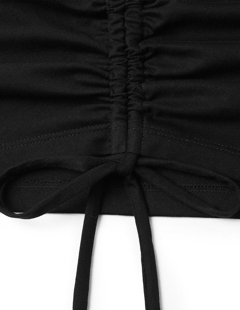 Women's Pleated Drawstring Crew Neck Cropped T-Shirt