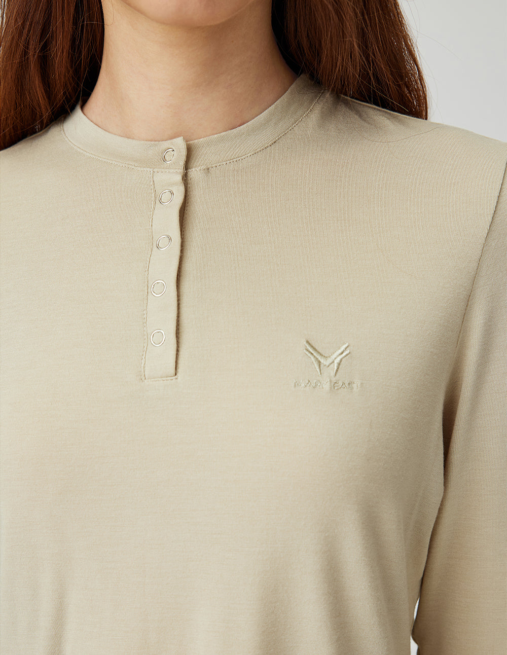 MF all-match apricot round neck monster comfortable stretch top