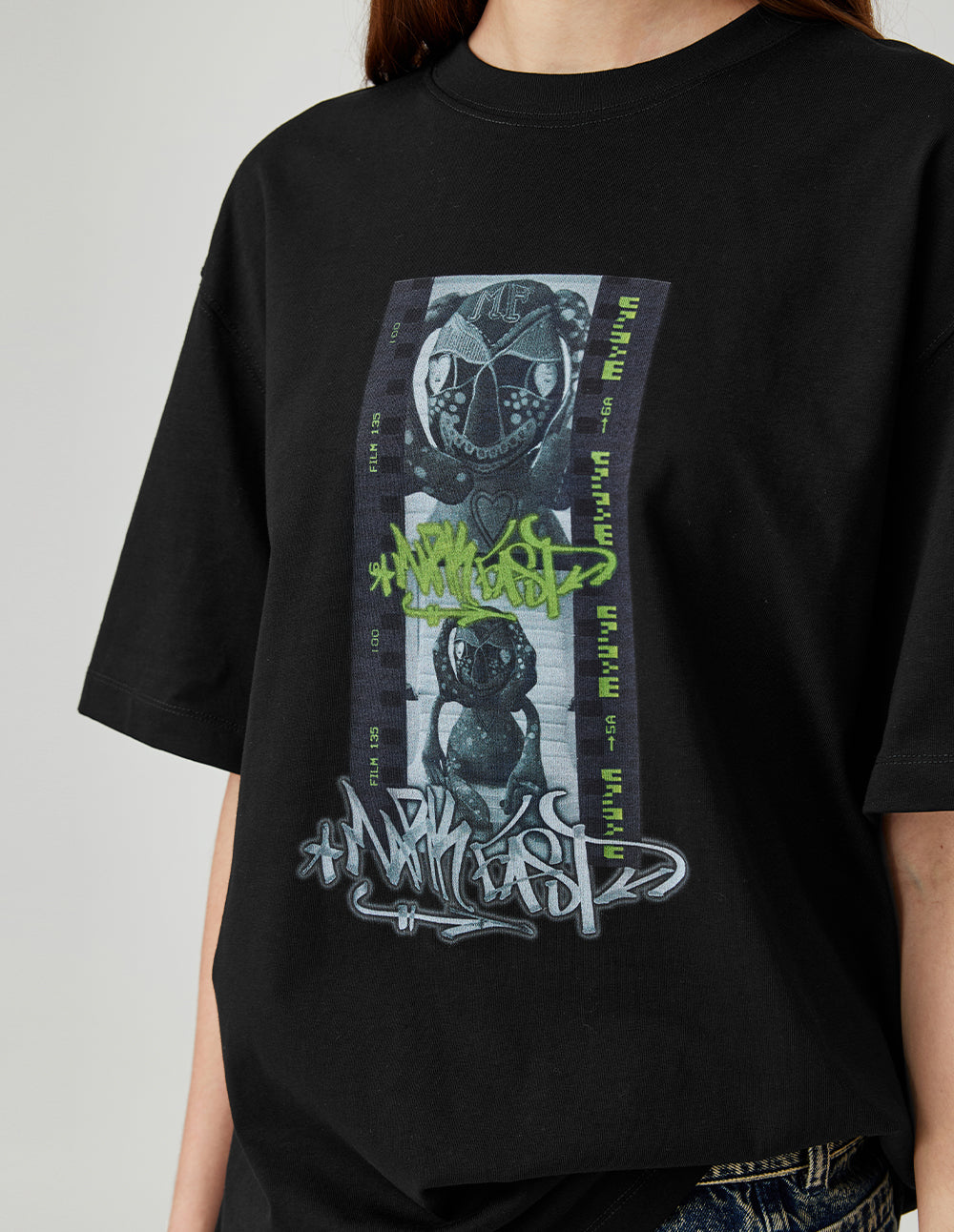 MF Threaded Small Round Neck Film Monster Print Loose Cotton T-Shirt