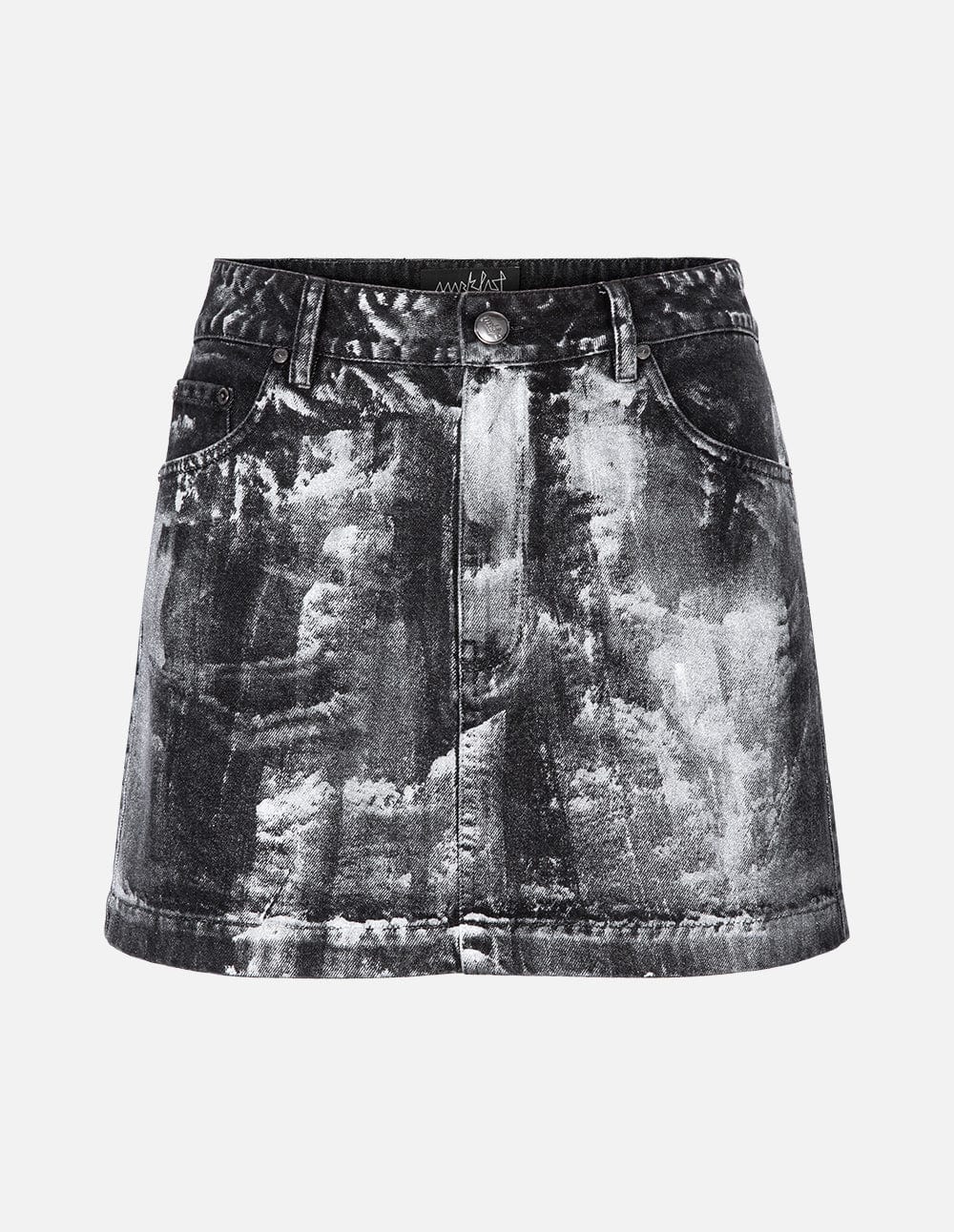 Women's Handpainted Brushed Silver Denim Skirt