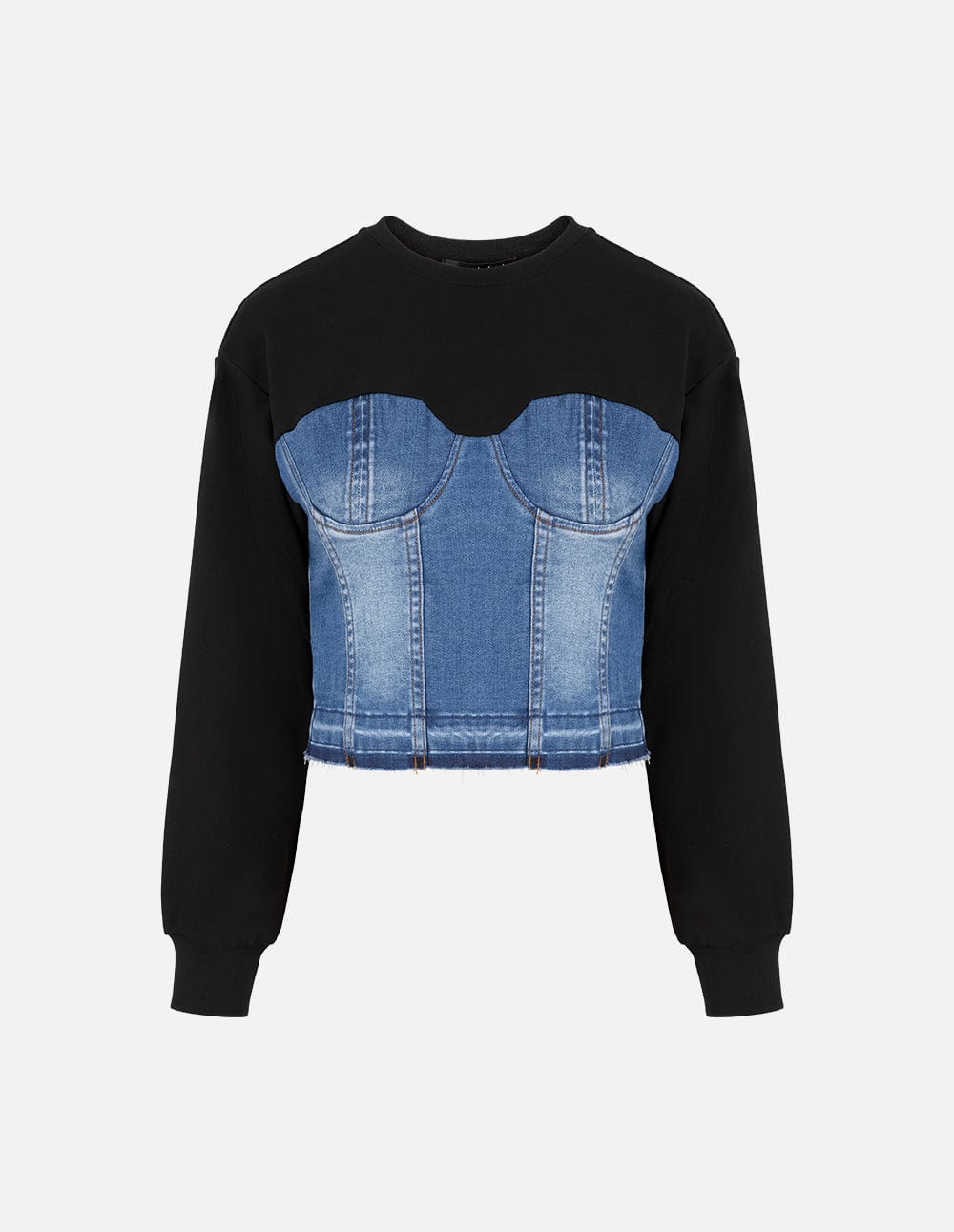 Women's Medium Blue Denim Stitching Cropped Sweatshirt