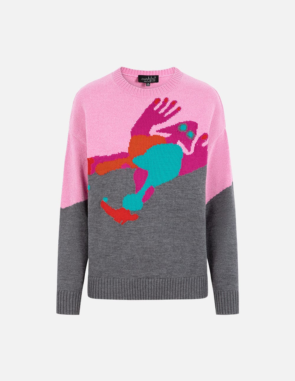 Women's Pink Gray Jacquard Sweater