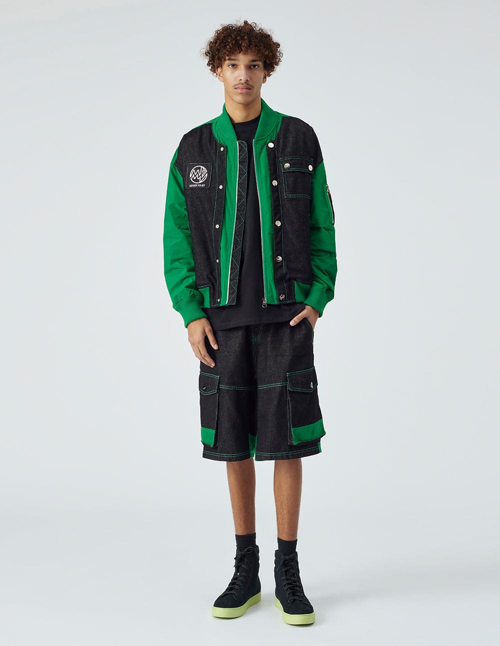 Men's Patchwork Washed Baseball Denim Jacket