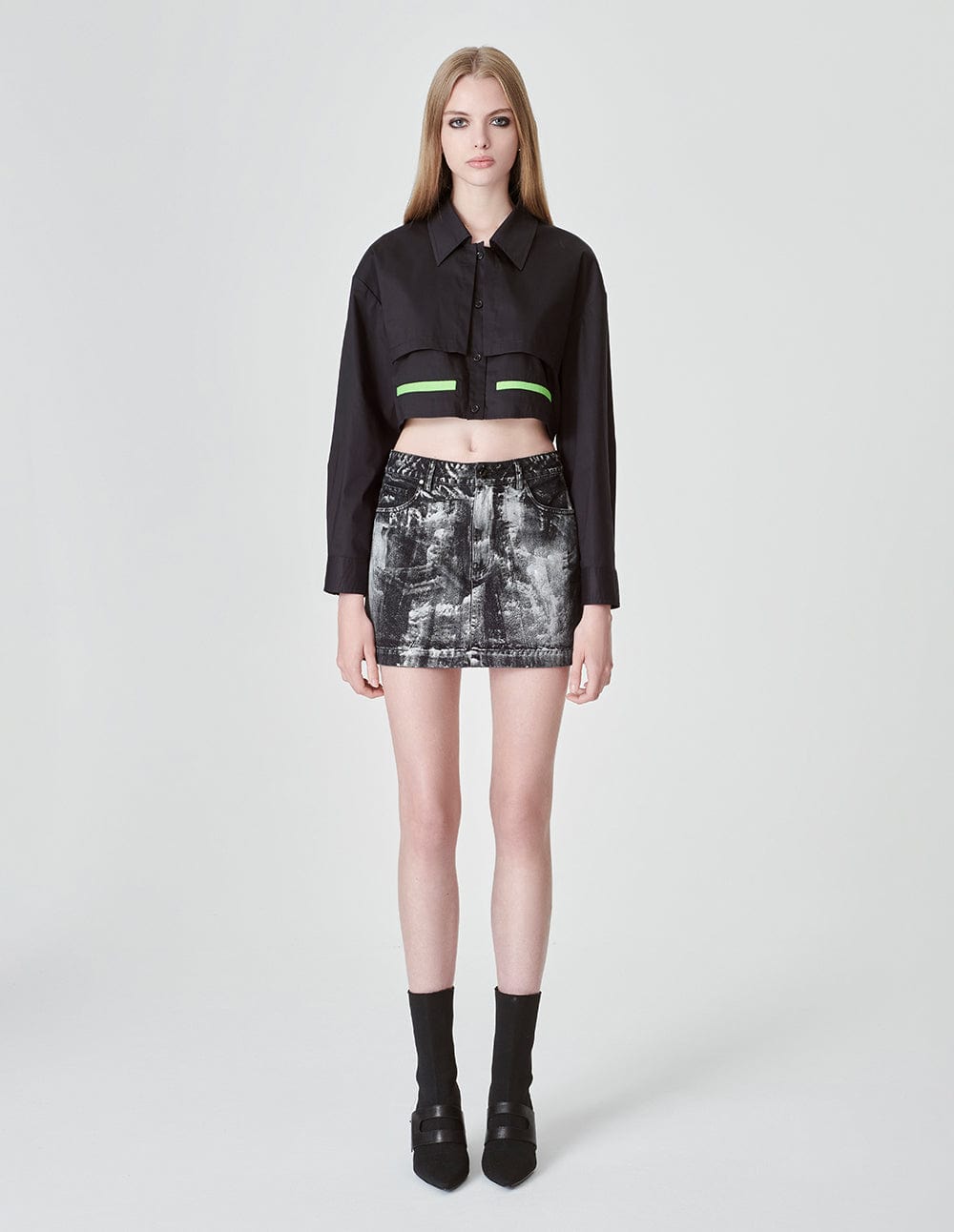 Women's Handpainted Brushed Silver Denim Skirt