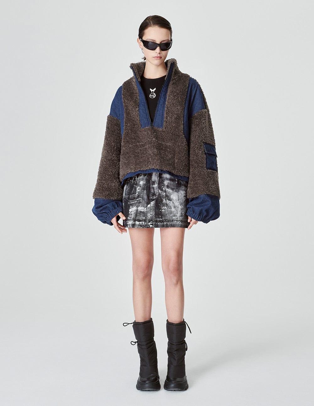 Women's Denim Paneled Faux Fur Jacket