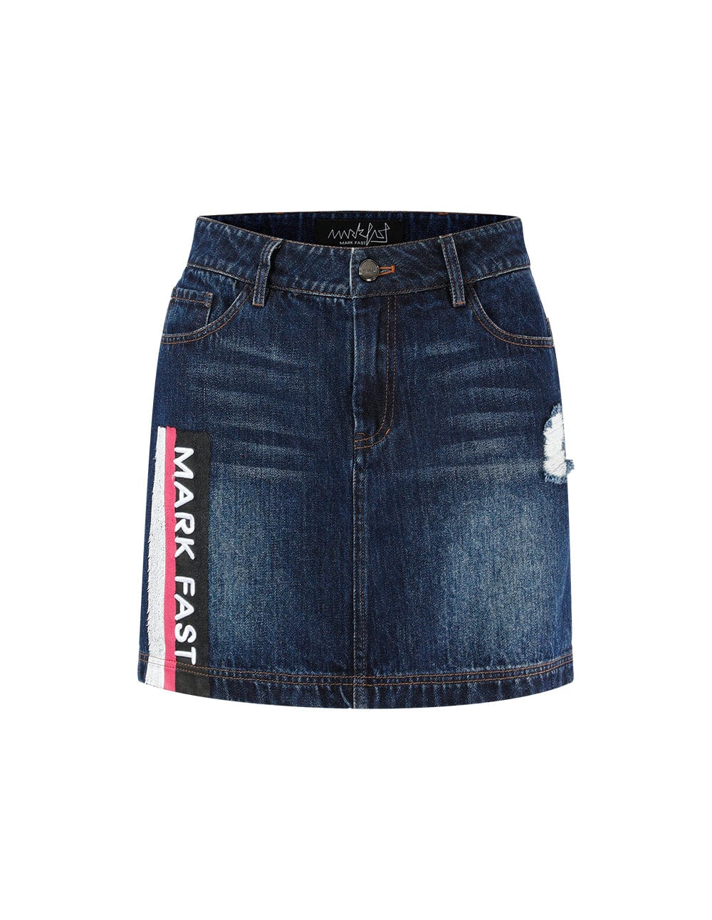 Women Printed And Embroidered Washed Denim Skirt