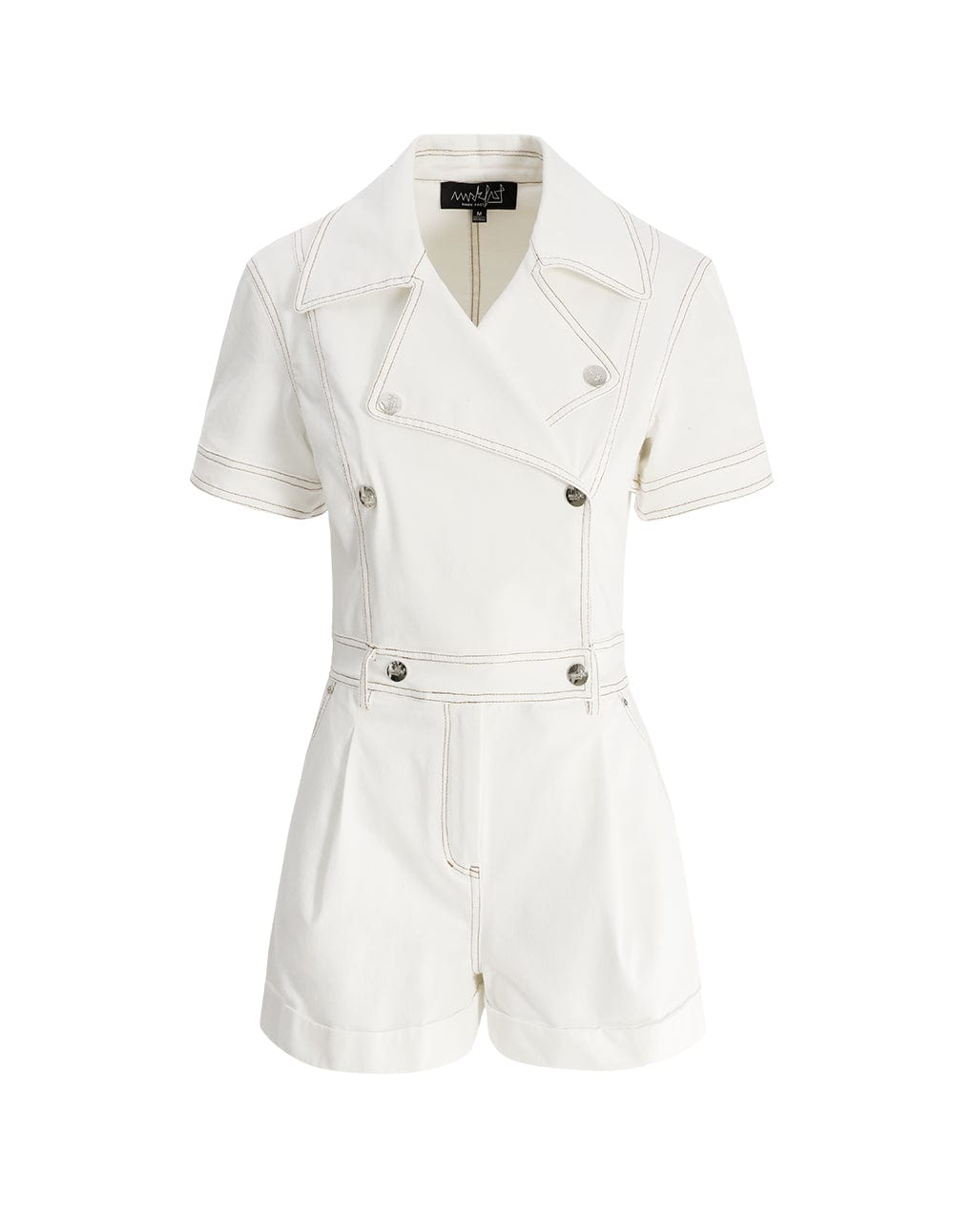 Cassie White Stretched Double-Breasted Denim Jumpsuit